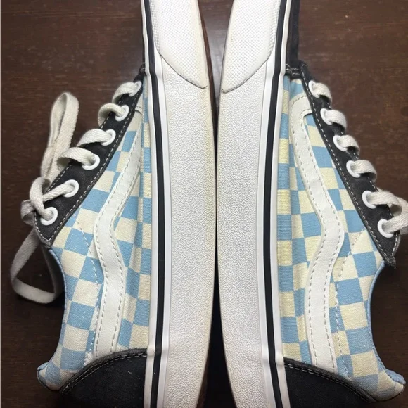 Vans Women's Checkered Sneakers - Light Blue and White Squares with Black Size 9 - Picture 7 of 9